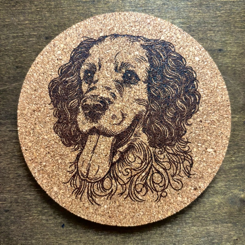 American Water Spaniel Face Laser Engraved Cork Coaster #2